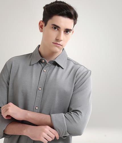 Image of TURMS Men's Solid Knitted Shirts, Odor Control, Stretchable & Breathable, Cotton Blend, Tailored Fit, Full Sleeve