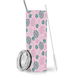 Maravilloso Tropical Plant Leaf Tumbler with Lid and Straw，20oz Insulated Tropical Plant Leaf Skinny Tumblers Stainless Steel Water Bottle Travel Mug Wine Cups Gifts for Women