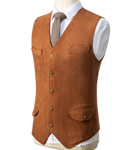 Men's Faux Suede Leather Cowboy Western Vest Cowhide Classic Warm Vest Waistcoat for Men2