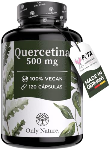 Only Nature® Quercetina 500 mg - 120 Cápsulas - Alta Dosis - Quercetina Pura de Extracto de Flores - Vegan - Sin Aditivos - Fabricado en Alemania - Analizado en Laboratorio