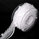 Youmeizer 5M /5.5 Yard 4-in-1 Pearl String Satin Ribbon Lace Organza for Wedding Flower Christmas Tree Decoration Sewing Craft Packaging (White)