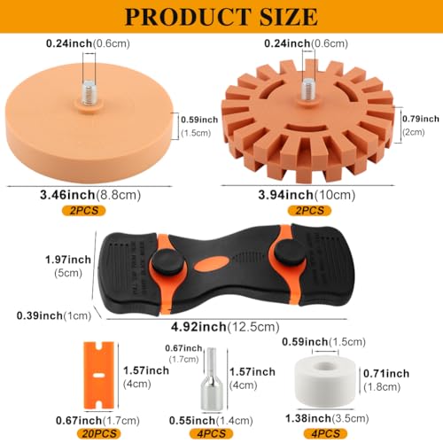 Image of 4 Pack Eraser Wheel Decal Remover Eraser, 2pcs 3.5 Inch and 4 Inch Rubber Power Drill Attachment Car Adhesive, Drill Adapter Vinyl Remover for Vinyl Decals, Labels