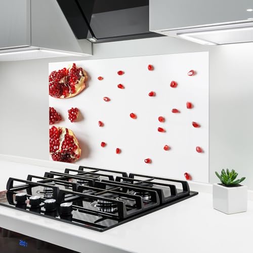 ARTHUB® Panel de Vidrio para Cocina 60x80 cm, 4mm Vidrio Templado | Protección contra Salpicaduras, Protección contra Salpicaduras para Cocina, Alimentos, Red Pomegranate Seeds