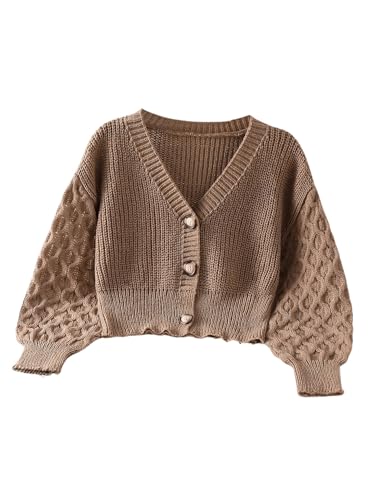 MakeMeChic Girl's Cable Knit V Neck Cardigan Sweater Long Sleeve Button Down Sweaters