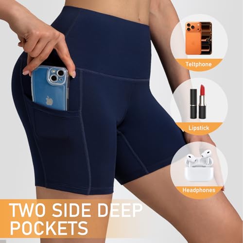 2 Packs Yoga Shorts for Women with Pockets, Spandex 5" Biker Shorts Workout Running Gym Cycling Volleyball - Image 6