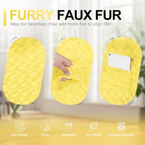 Image of 3FT Bean Bag Chair,Giant Bean Bag Chairs for Adults,Big Bean Bags with Memory Foam Filled, Large Beanbag Chairs with Chevron Plush Cover-Yellow
