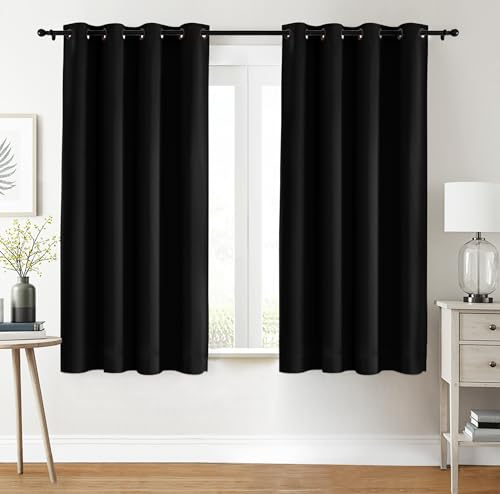 Utopia Bedding Opacas Cortinas Salon Modernas 2 Piezas 117x137 cm, Negro - Cortinas Térmicas Aislantes Frío Calor y para Dormitorio, Salón y Cocina con Ojales