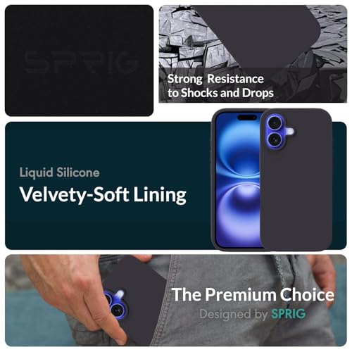 Image of SPRIG Compatible with iPhone 16 Premium SilkTone (Liquid Silicone) Back Cover Drop Tested Shock Proof Mobile Case for Men, Women, Boys and Girls with Camera Protection (Charcoal Grey)