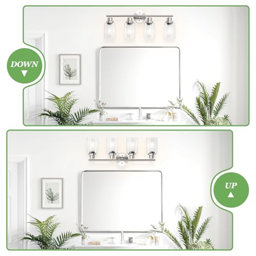 Image of 4-Light Nickel Bathroom Light Fixtures, E26 Modern Vanity Lights for Bathroom with Clear Glass Shade, Wall Lamps for Mirror Hallway Kitchen Cabinet Living Room Sconces Lights