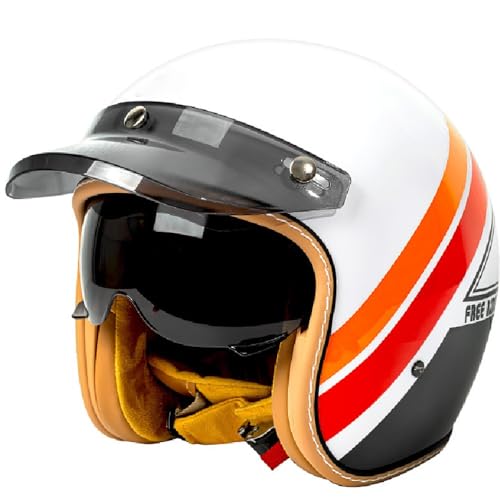 WZGGTEAM Weiß/Orange Vintage Jethelm mit Visier