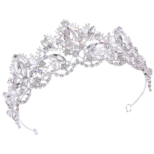 Corona de plata para mujer antideslizante con cristales para fiestas
