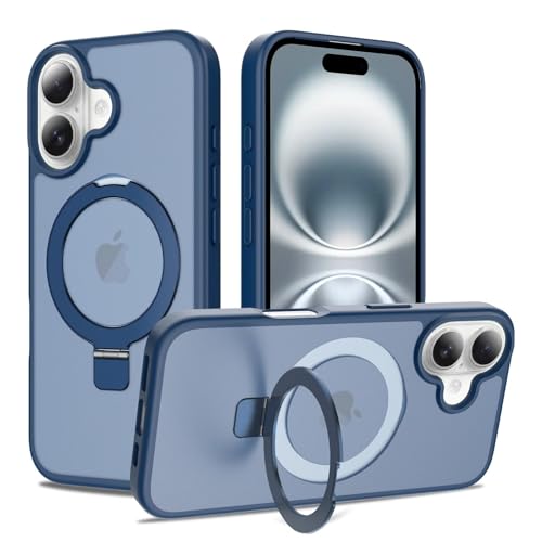 Image of Magnetic for iPhone 16 Plus Case, 6.7 inch, Compatible with MagSafe, Rugged Kickstand, Not-Yellowing Military-Grade Protection, Matte Blue