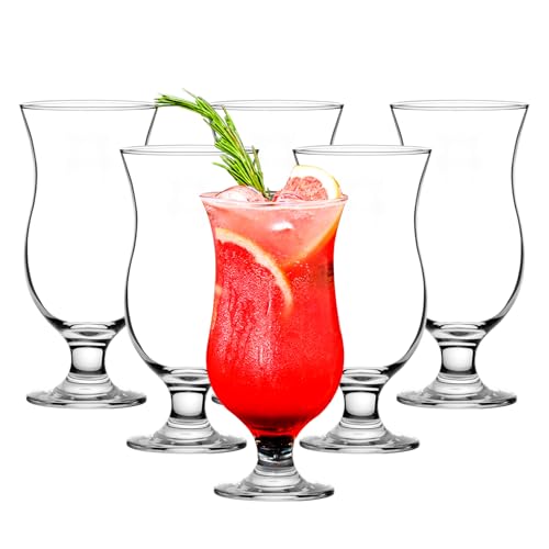 binsakao Hurricane Glasses Set of 6-14 oz Pina Colada Cocktail Glass - Clear Tulip Drinking Cups for...