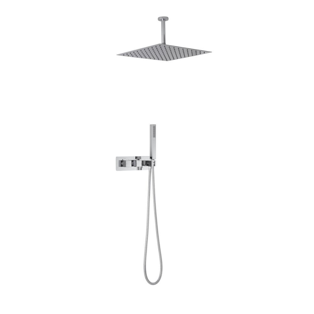 Milano Chrome Arvo Thermostatic Mixer Valve 400Mm Ceiling Mounted Square Shower Head Handset