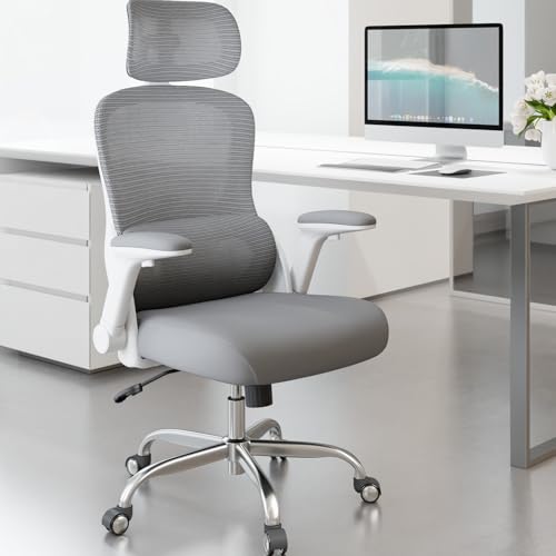 Image of TRALT Ergonomic Office Chair, Office Chair, Gaming Chair with Adjustable Headrest, Lumbar Support, Home Office, Desk Chair, Computer Chair for Large People, Mesh Chair, 150 kg, Grey