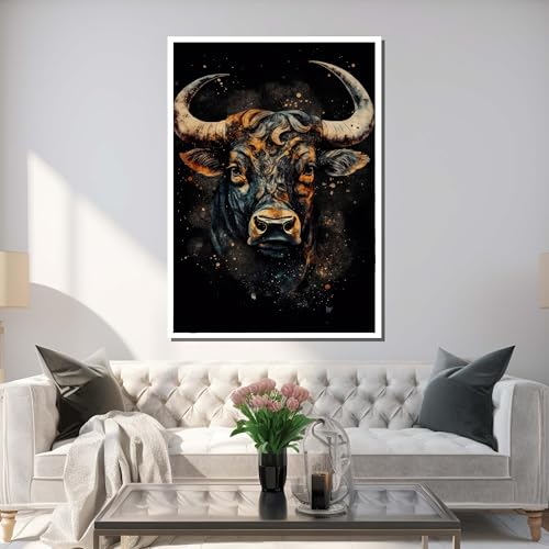 Peinture abstraite du Taureau noir et or : toile sur cadre d'exception - 2