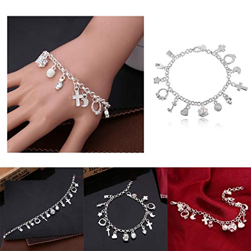 Speedrid Silver Plating Bracelet 20.5Cm/8.07Inch Length Casual Bracelet, 13 Pendants For Women Or Girls #TOP4