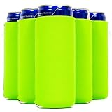 QualityPerfection Slim Can Kühltasche – Beer Blank Skinny 312 oz Neopren Coolie – Perfekt für Red Bull, Michelob Ultra, Truly, White Claw – Tolles Geschenk für Sie, Ihn, Geschäftsleben Neongrün + Box