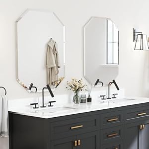 Chende 2PCS Beveled Bathroom Mirror, 20″ x 30″ Octagon Frameless Wall Mirror with Beveled Edge, Glass Mirror Vertical or Horizontal Hanging