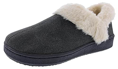 Clarks Indoor and Outdoor Grey Slipper Cozy Wool Mule Slip-On Fur Lined Clogs (Grey Cow Suede, 9)