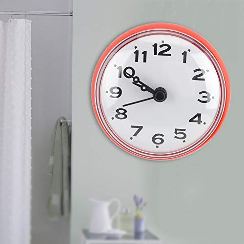 Reloj impermeable que evita perforar azulejos con ventosa para baño rojo 6
