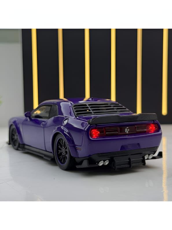 Image of Hellcat 1:32 Scale Dodge Challenger Die-Cast Metal Toy Model Car for Kids - Pull Back Mechanism, Birthday Gift for 3+ Year Old Boys (Hellcat Purple)