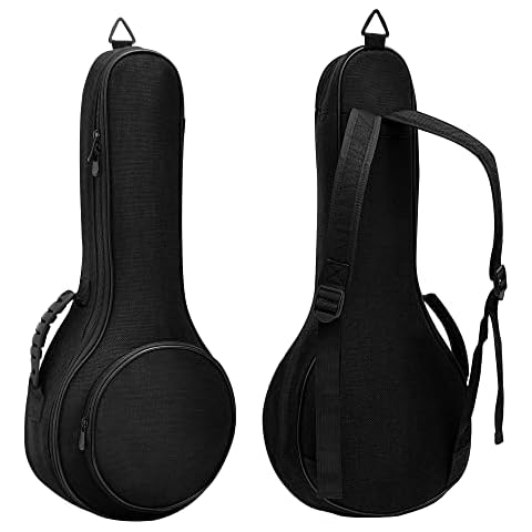 Deviser banjolele case 0.5 Inch Thick Padding ABS Handles banjo ukelele case linen fabric 12mm 24Inch banjo ukulele gig bag with Felt picks Black Cover