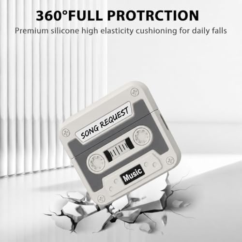 Image of Emoh Roced Case for AirPodS 4 (2024) with Keychain (ANC), Cute Cartoon Shockproof Protective Cover Compatible with Apple AirPods 4th Generation 2024 for Women and Boys (Casette Grey)