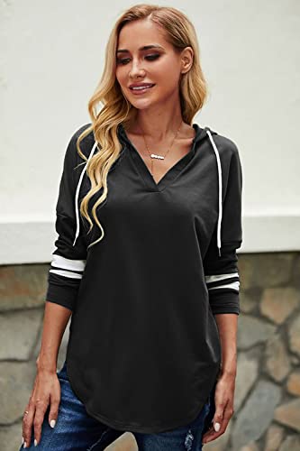 Image of Womens Long Sleeve V Neck Hoodie Sweatshirts Lightweight Pullover Tops