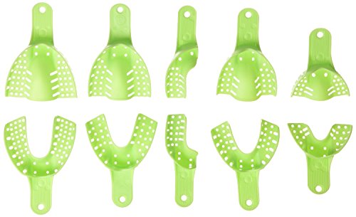 Easyinsmile Generic Perforated Dental Impression Trays ,10 Pcs Autoclavable Impression Trays Set Plastic Teeth Holder (Green) #TOP8