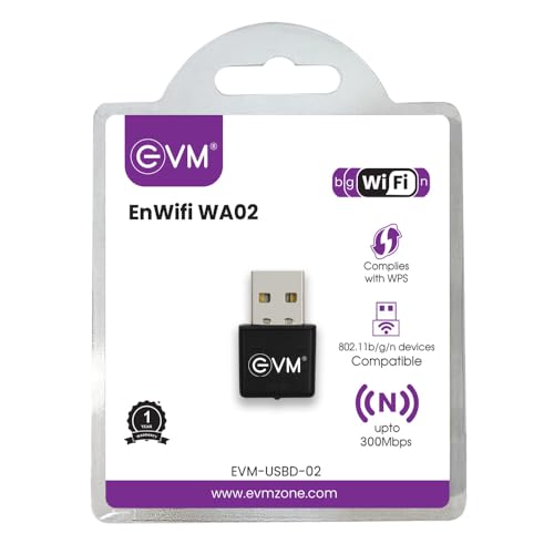 Image of EVM EnWifi 300 Mbps USB Wi-Fi Adapter | Wireless USB Network Dongle for PC & Laptop | 802.11 b /g /n | WPA /WPA2 Security | Plug & Play USB 2.0