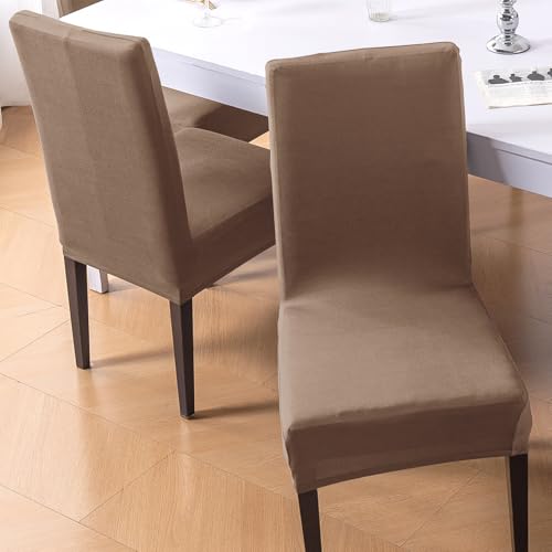 Image of HOKIPO 'SereneSolids' 140 GSM Polyester Blend Dining Chair Cover Set of 1, Dark Camel (AR-6246-DCML)