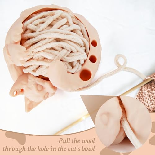 Image of Yarn Bowl 3D Printed, Large Cat Yarn Holder with Tool Hole, Cute Sleeping Cat Shape Storage Bowls, Ideal for Crocheting and Knitting, Great for Yarn Organization (skin)