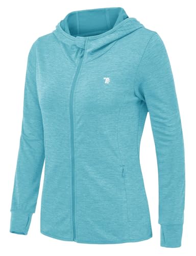 Rdruko Veste de course pour femme avec capuche UPF 50+ protection UV Hoodie entièrement zippé Veste de sport Légère Veste pour vélo Manches longues pour...