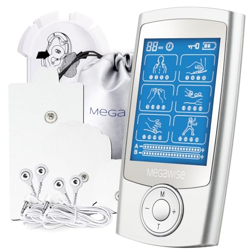MegaWise EMS TENS Unit, 24 Modes with 14 Premium Pads, Dual Channel Muscle Stimulator for Back Pain Relief Therapy, Home Use, Ideal Gift for Mum and Dad