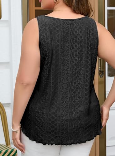 Eytino Womens Plus Size Tank Tops Summer Eyelet Embroidery Sleeveless T-Shirts Tops Scoop Neck Causal Loose Flowy Cami(1X-5X)2