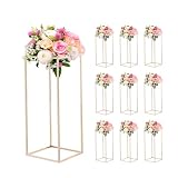 VEVOR Wedding Flower Stand, 10PCS 23.62-inch Column Flower Stand, Floral Stands with Hidden Screw, Rectangular Cubic Floral Display Rack for Wedding, Party, Birthday, Home, Gold Centerpiece Stands