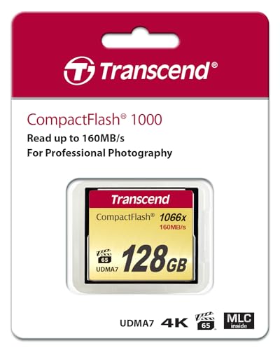 Transcend 128GB CompactFlash 1000 Memory Card, hasta 160/120 MB/s, Suitable para grabación de Video en resolución Ultra Alta Full HD, 3D y 4K UHDTV TS128GCF1000 - imagen 2