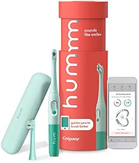 hum by Colgate Smart Battery Toothbrush Kit, Sonic Toothbrush Handle with 2 Refill Heads and Travel Case, Teal, Amazon exclusive