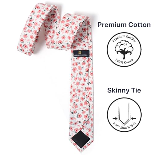 Image of Parquet Mens Floral Tie | Cotton Printed Skinny Necktie for Wedding | Spring & Summer
