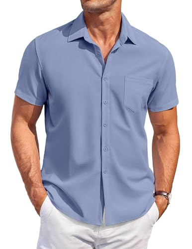 COOFANDY Shirt for Men Short Sleeve Wrinkle Free Shirt Beach Shirt Hawaii Casual Button Down Shirt with Chest Pocket Navyblue M