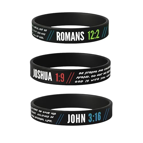 Ezekiel Gift Co. Christian Wristbands for Guys (6-pack) - John 3:16, Romans 12:2, and Joshua 1:9 - Religious Bible for Him Christian Men