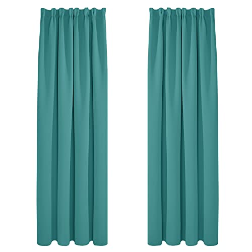 Deconovo Super Soft Solid Thermal Insulated Pencil Pleat Blackout Curtains for Living Room W55xL96 Inch 2 Panels Turquoise