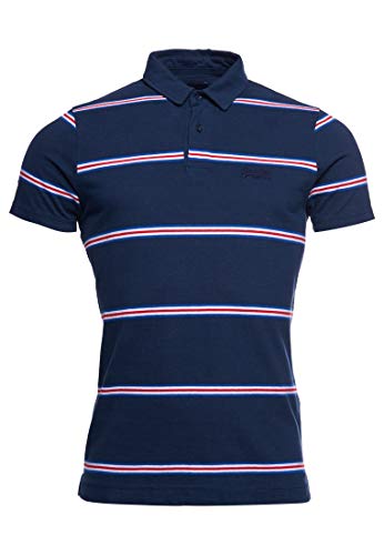Superdry Mens M1110222A Polo Shirt, Varsity Navy Stripe, S
