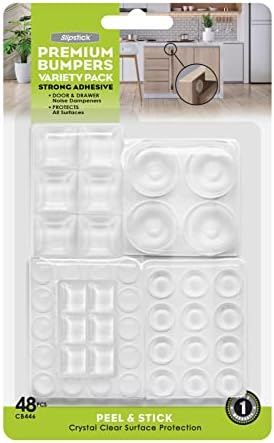 Slipstick Premium Adhesive Clear Bumper Pads 48 Piece Variety Pack, Round and Square Rubber Feet for Electronics, Cutting Boards, Cabinet Stoppers, Drawers, Furniture, Noise Damper Surface Protectors