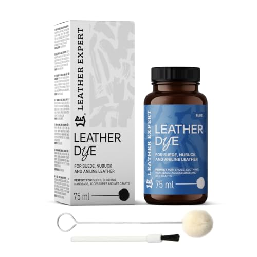 Penetrating Leather Dye - Teinture pour cuir Blue 75 ml - Idéale pour les chaussures, sacs à main et accessoires - avec applicateur et pinceau - Teinture...