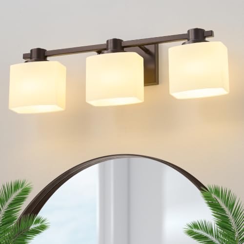 Image of 23 Inch Oil Rubbed Bronze Vanity Light for Bathroom Light Fixtures Over Mirror 3 Light Bathroom Vanity Light Vintage Rustic Farmhouse Lighting Bulb lamp Modern Above Sink wall Sconce