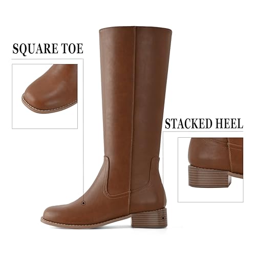 Shoe'N Tale Women's Knee High Boots Block Low Heel Square Toe with Side Zipper Fall and Winter Fashion Comfortable Boots3