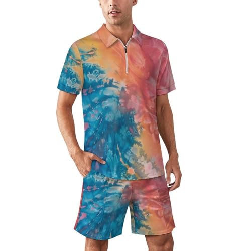 Combinaison de sport décontractée à deux pièces zippée motif tie-dye
