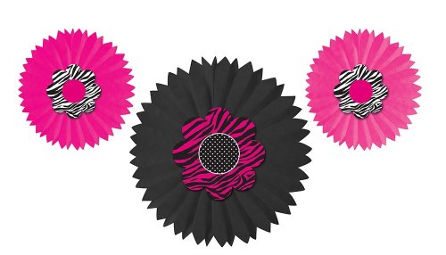 3-Piece Paper Tissue Fan Hanging Decorations, Pink Zebra Boutique